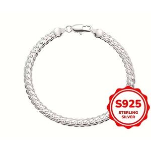 NEW 925‎ Sterling Silver Bracelet Herringbone Chain Link Jewelry, 7”